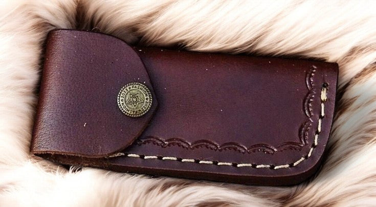 Leather Case for 3-Inches Clip Knife with Damascus Steel Blade