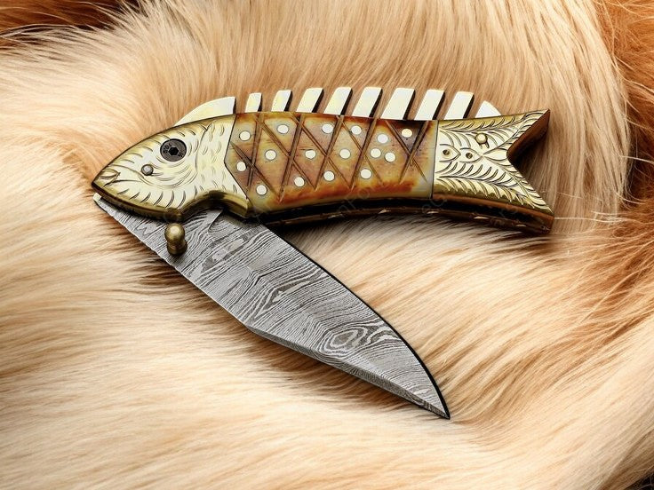 Compact Cute Knife with Artistic Brass Fish Design