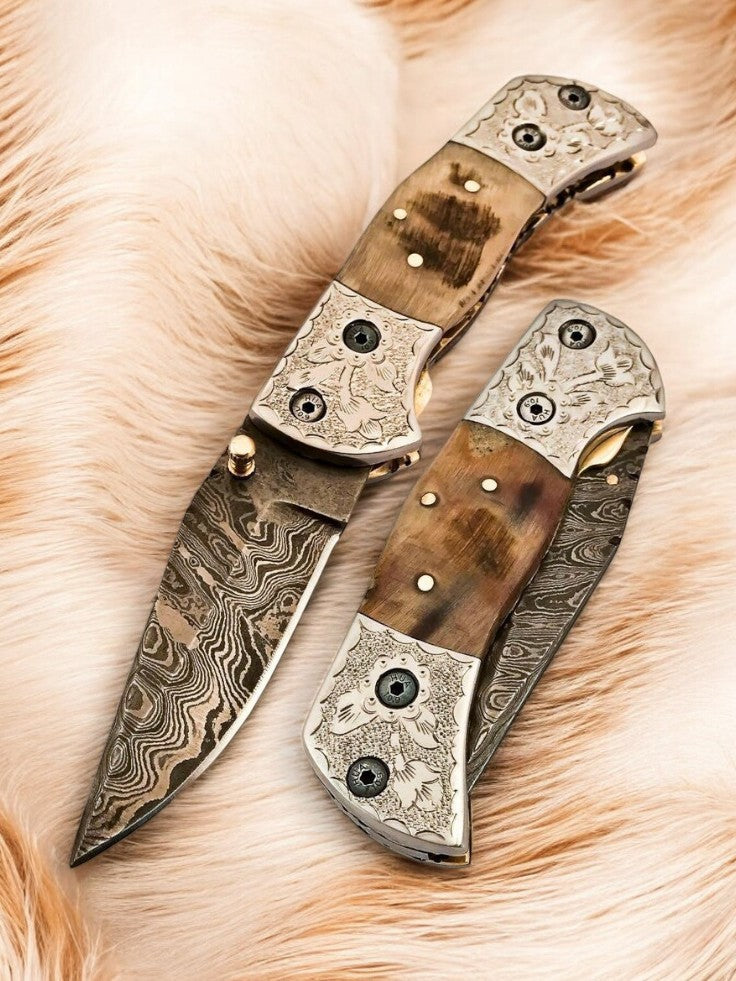 high end damascus folding knives