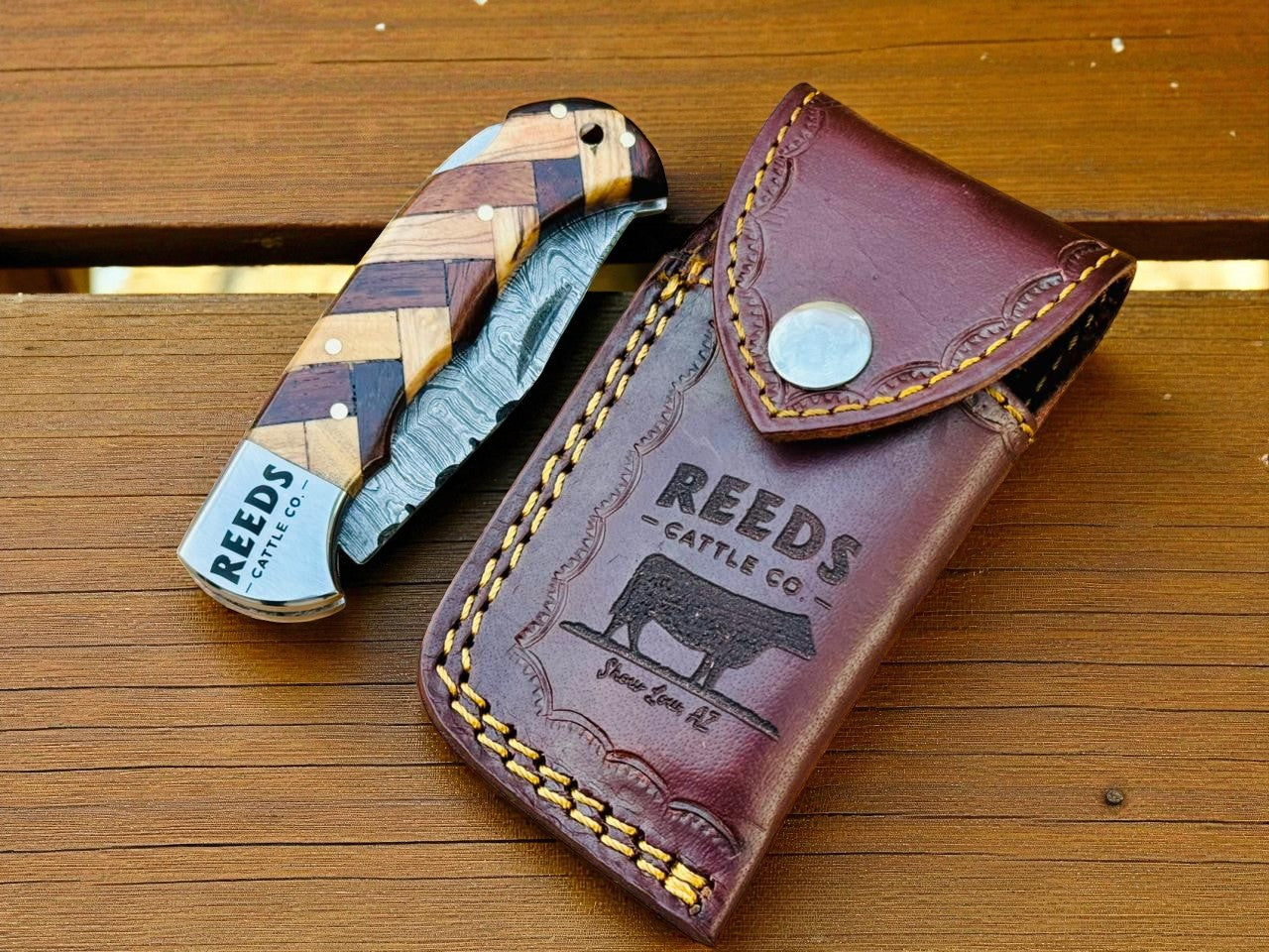 EDC Pocket Knife – 3" Damascus Folding Blade w/ Olive & Rosewood Handle