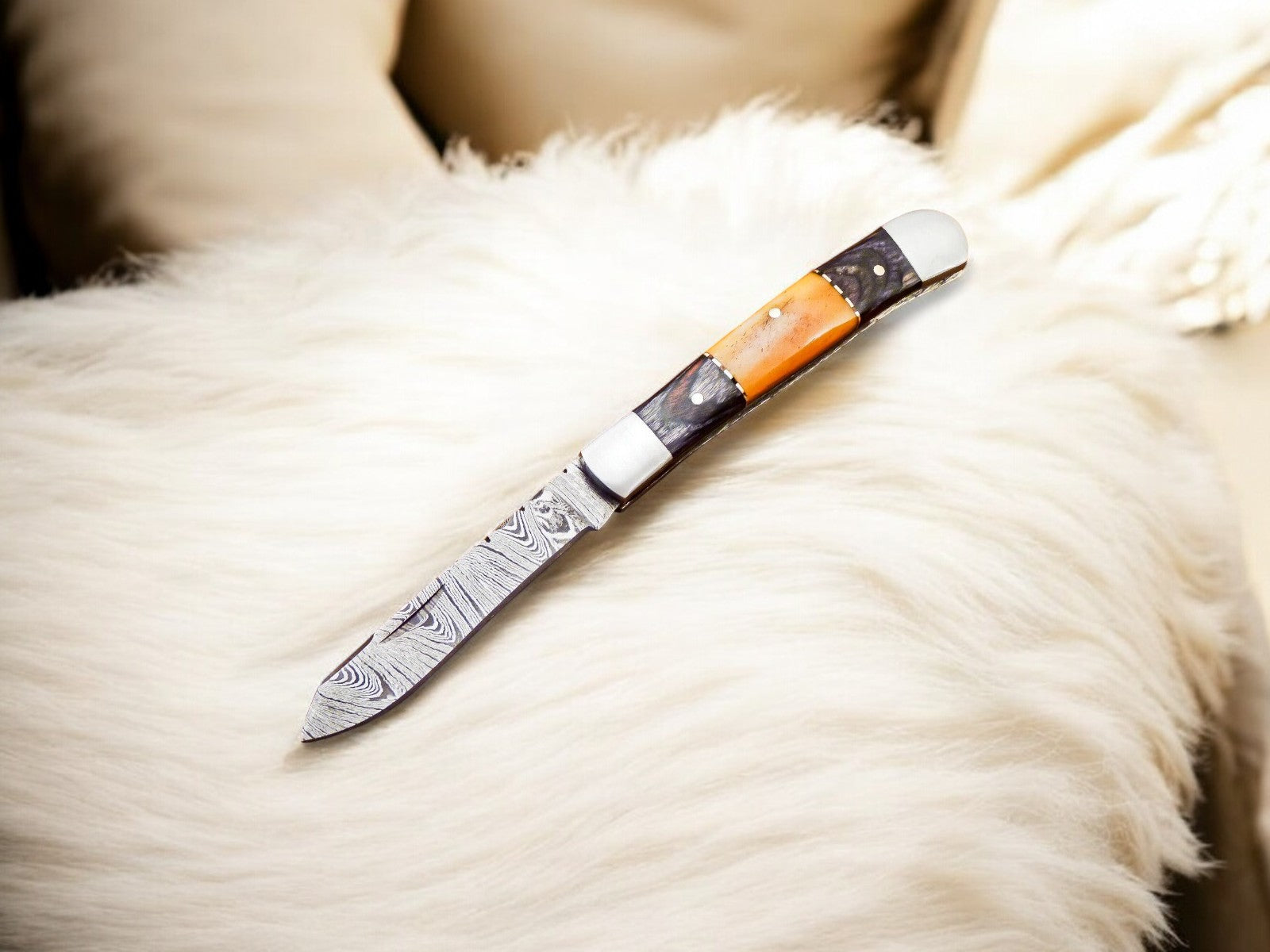 Custom Handmade Folding EDC Knife with Exotic Wood and Bone Handle