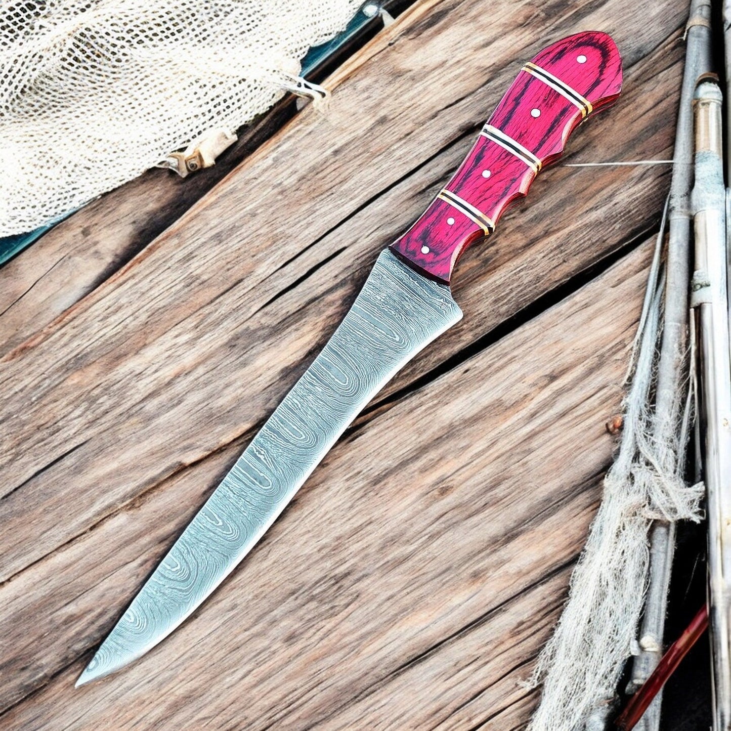 Handmade Damascus Filleting Knife for Fish Preparation