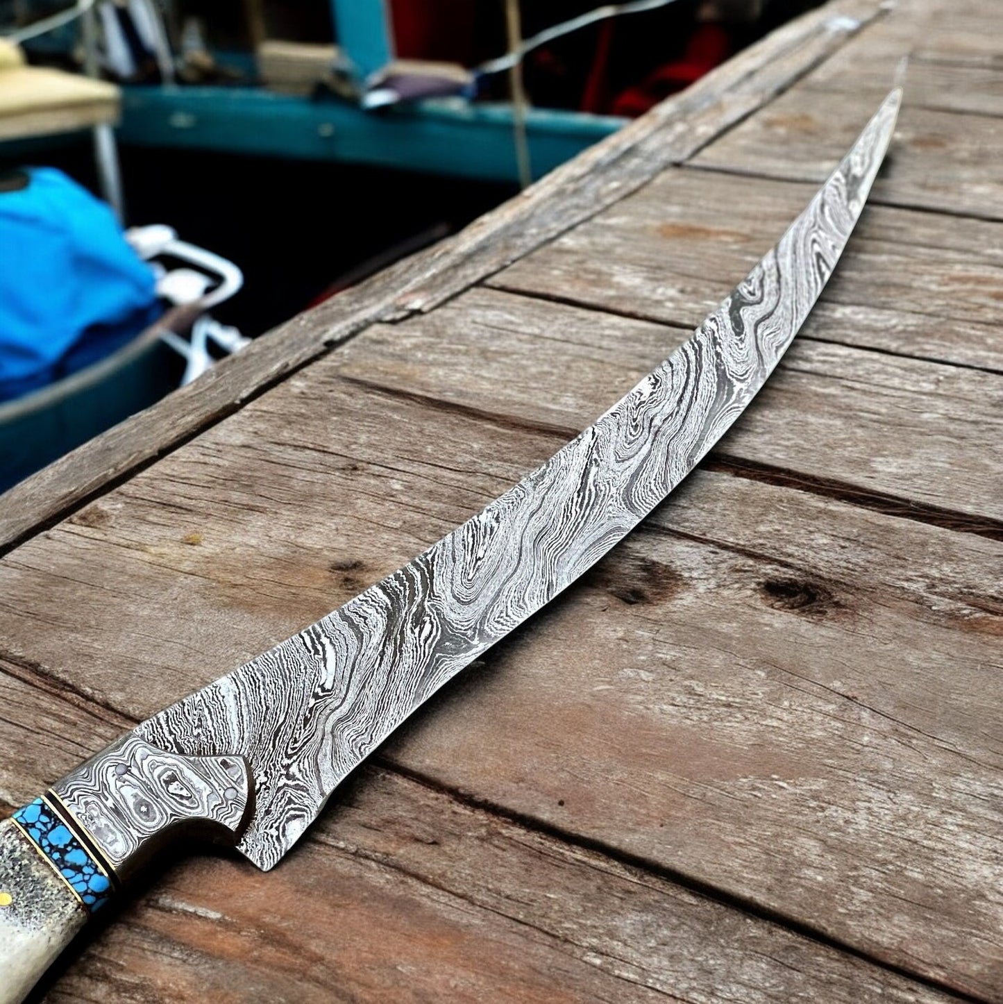 8-inch Damascus Blade Fillet Knife with Leather Sheath