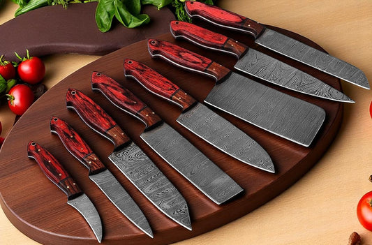 Damascus Cooking Knife Set – 8-Piece Full Tang Forged Blades