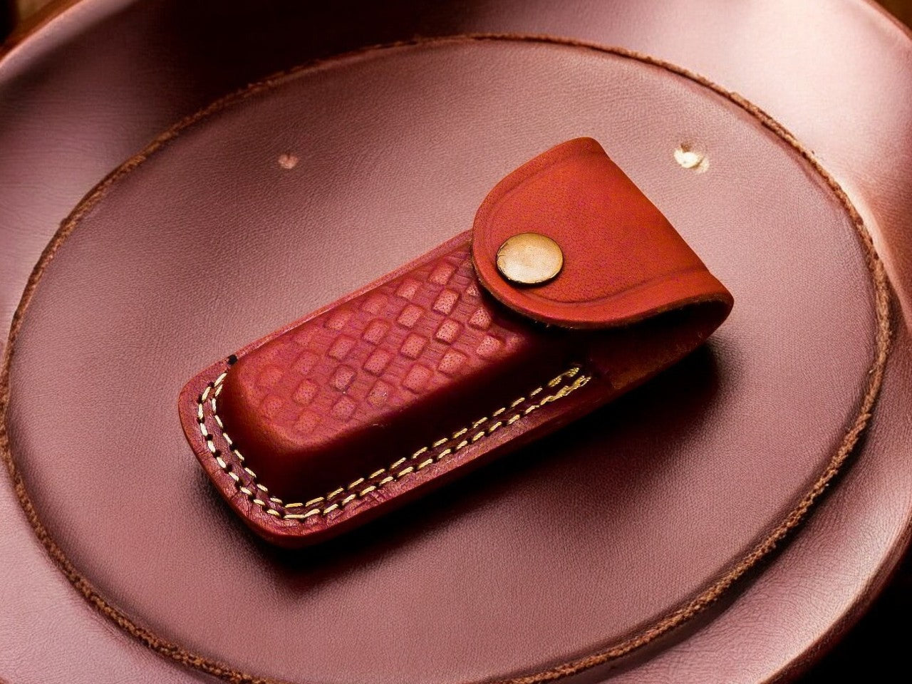 Full View of Damascus Steel EDC Folding Knife with Sheath