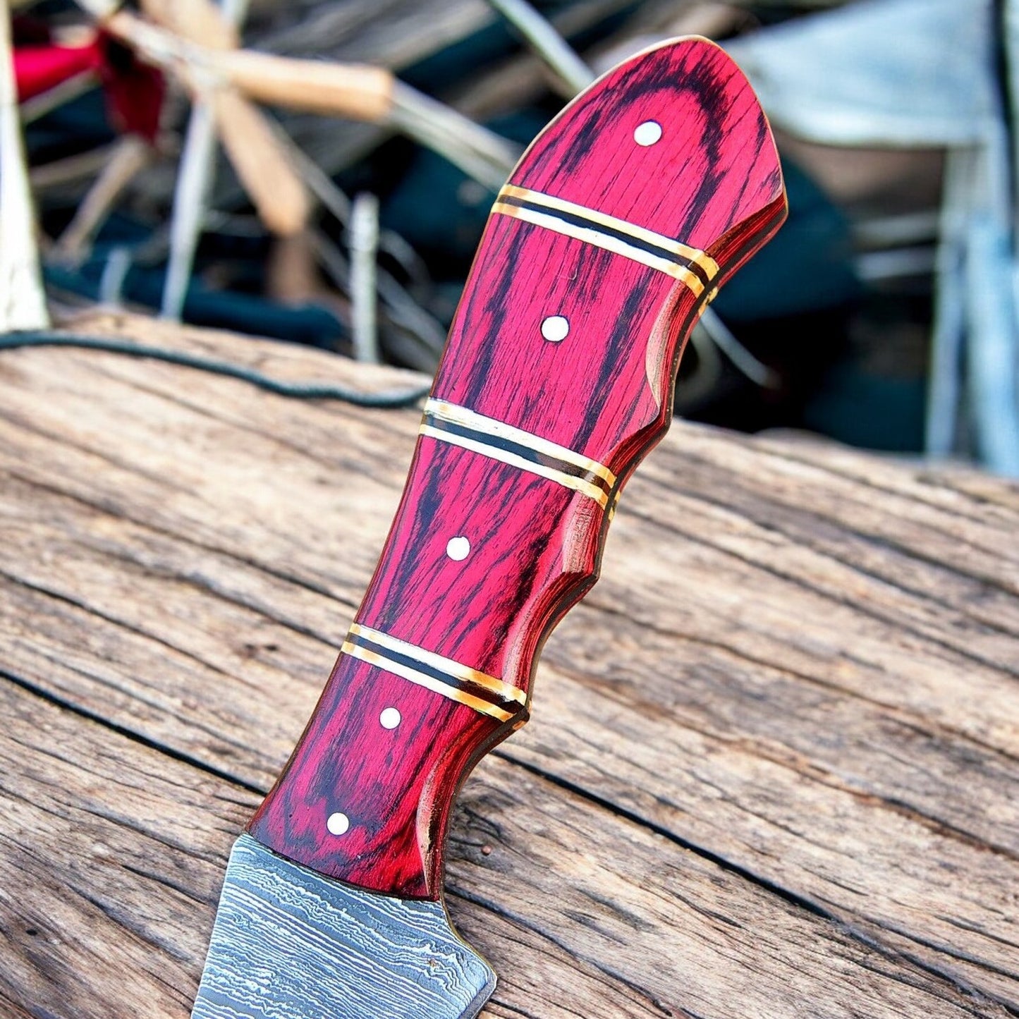 Red Wood Handle and Damascus Steel Blade Filleting Knife
