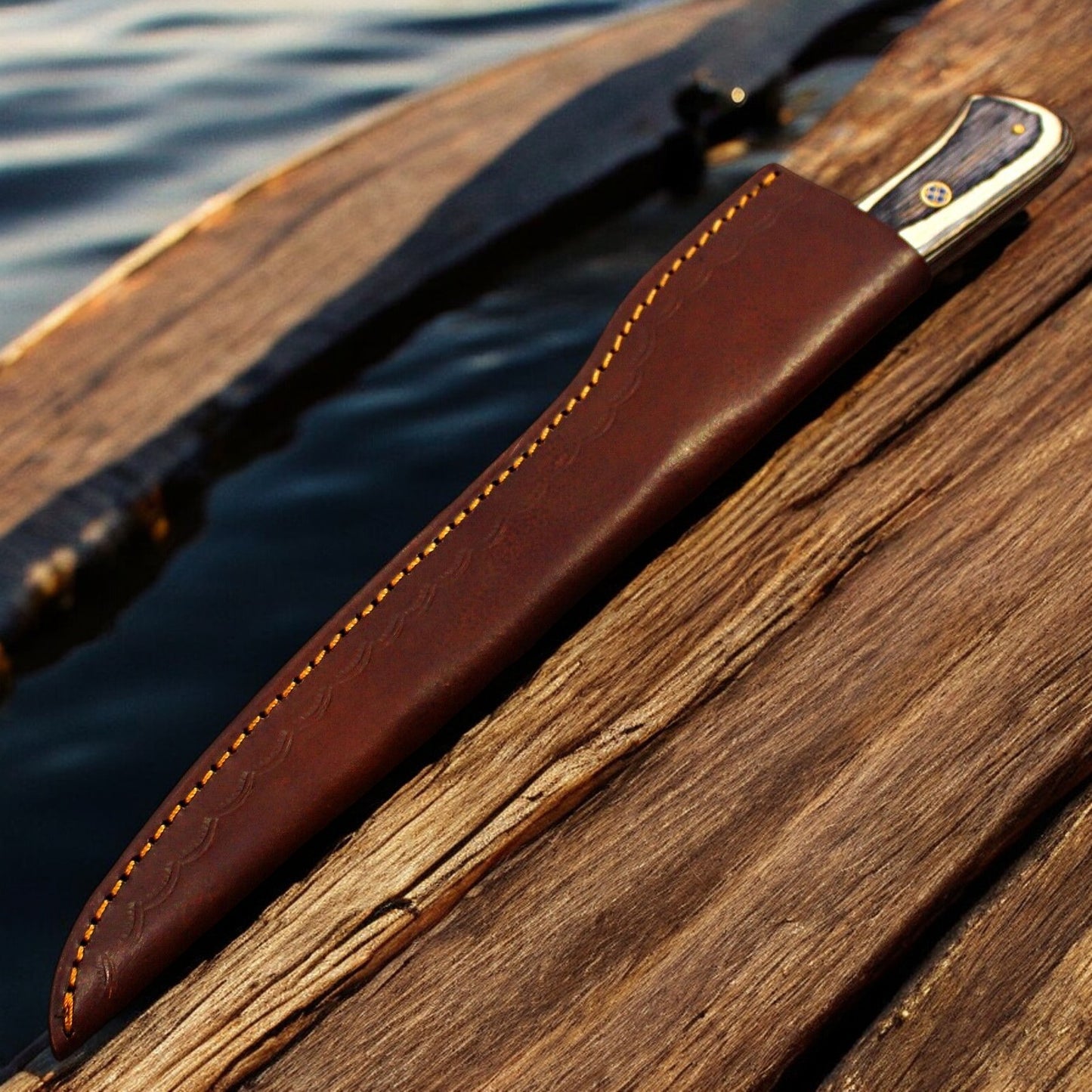 Leather Sheath with Damascus Steel Fillet Knife