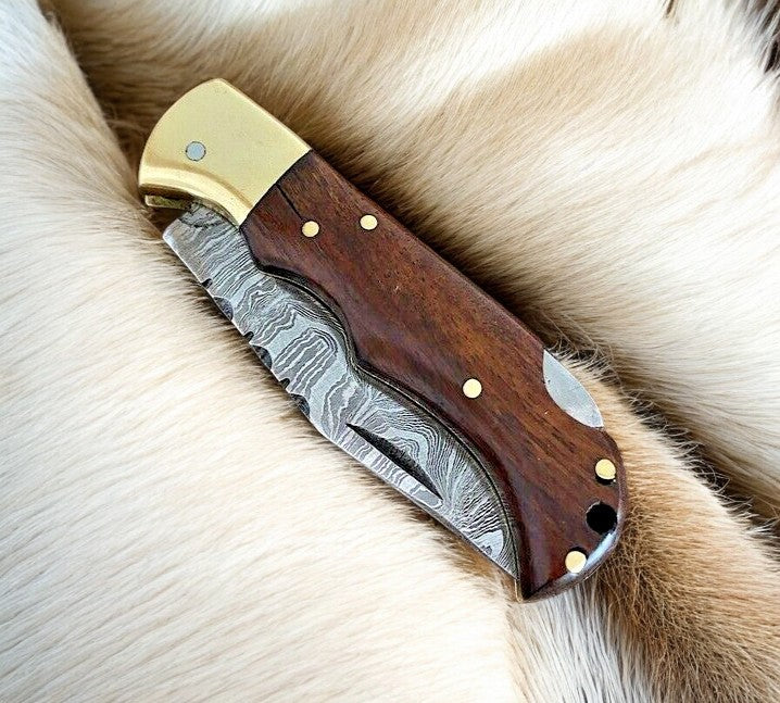 Handmade Pocket Knife with Rosewood Handle and Back Lock Mechanism
