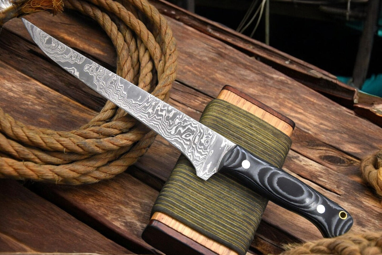 G-10 Micarta Handle on Damascus Steel Fish Filleting Knife