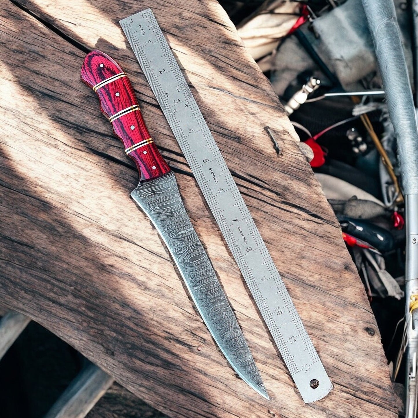 Full View of 12-Inch Damascus Filleting Knife