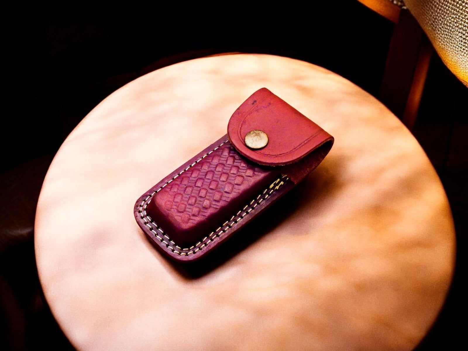 Rosewood Handle Folding Knife with Leather Sheath