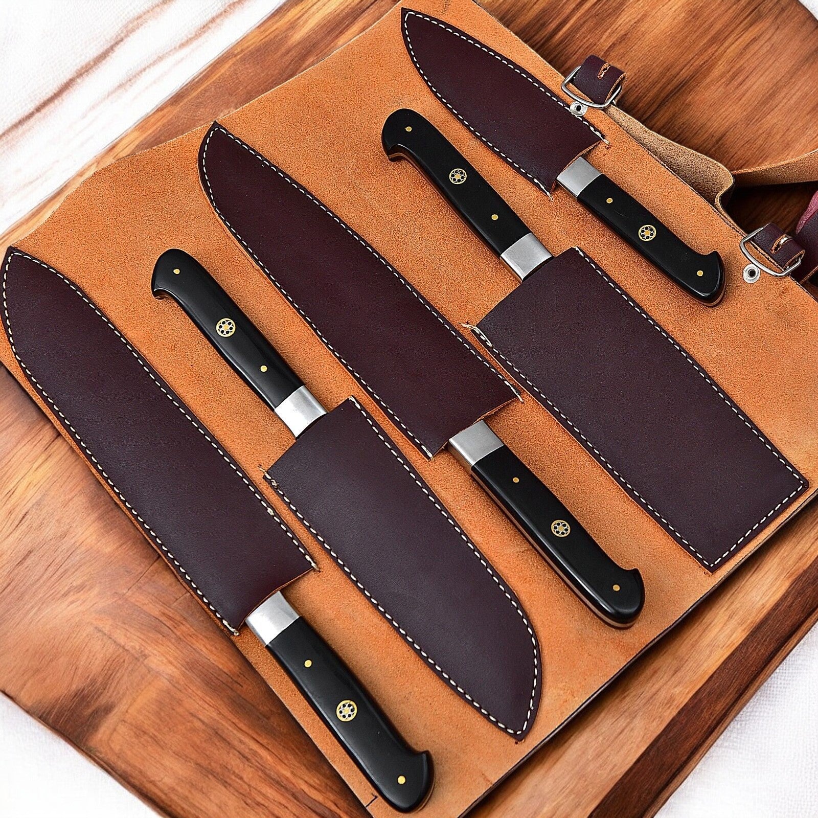 kitchen knife with leather roll