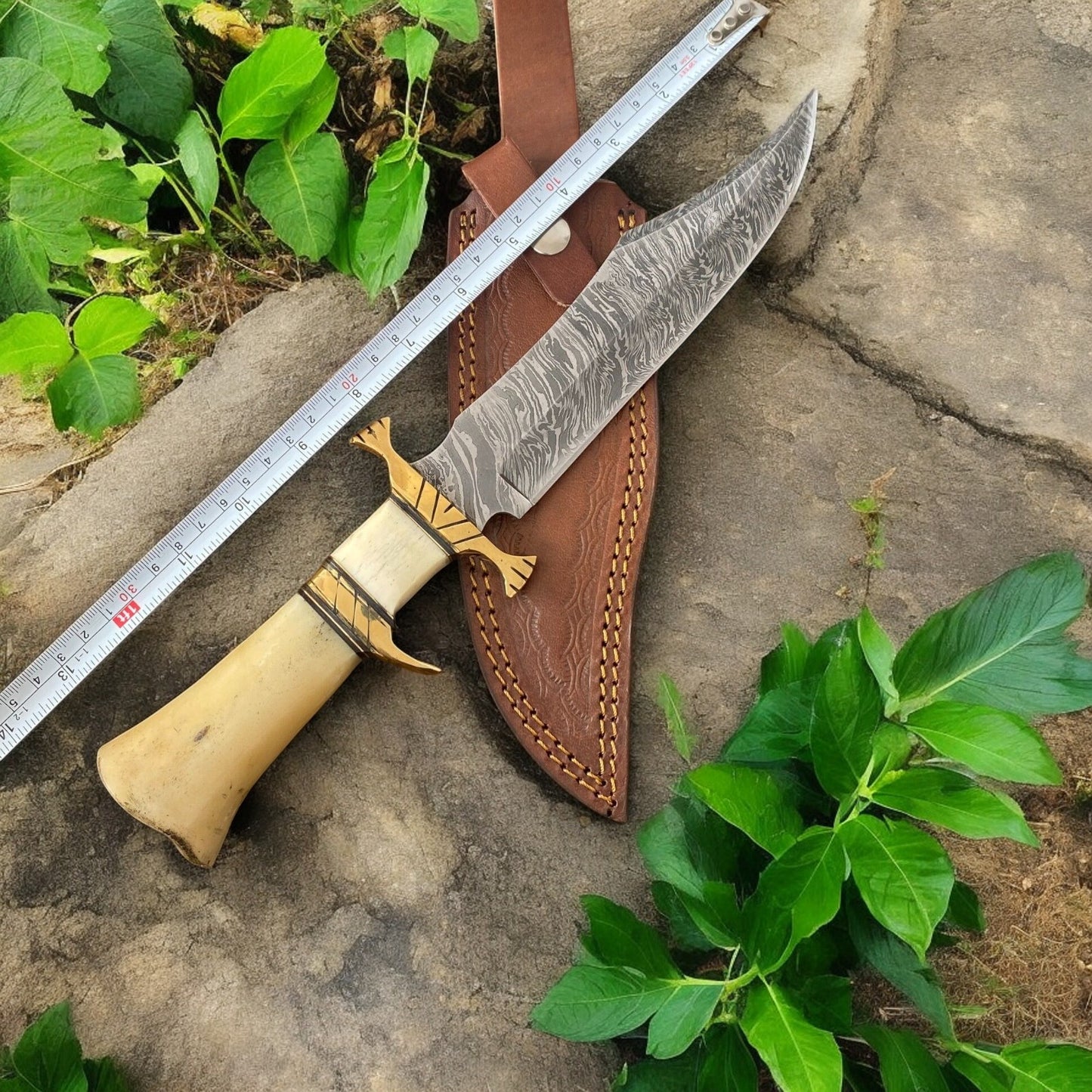 15-inch Large Bowie Knife Displaying Brass Guard