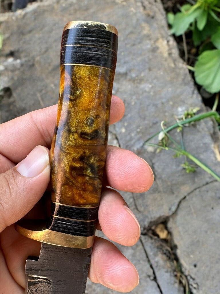 Elegant hunting knife displayed against a natural background, emphasizing its beauty and utility.
