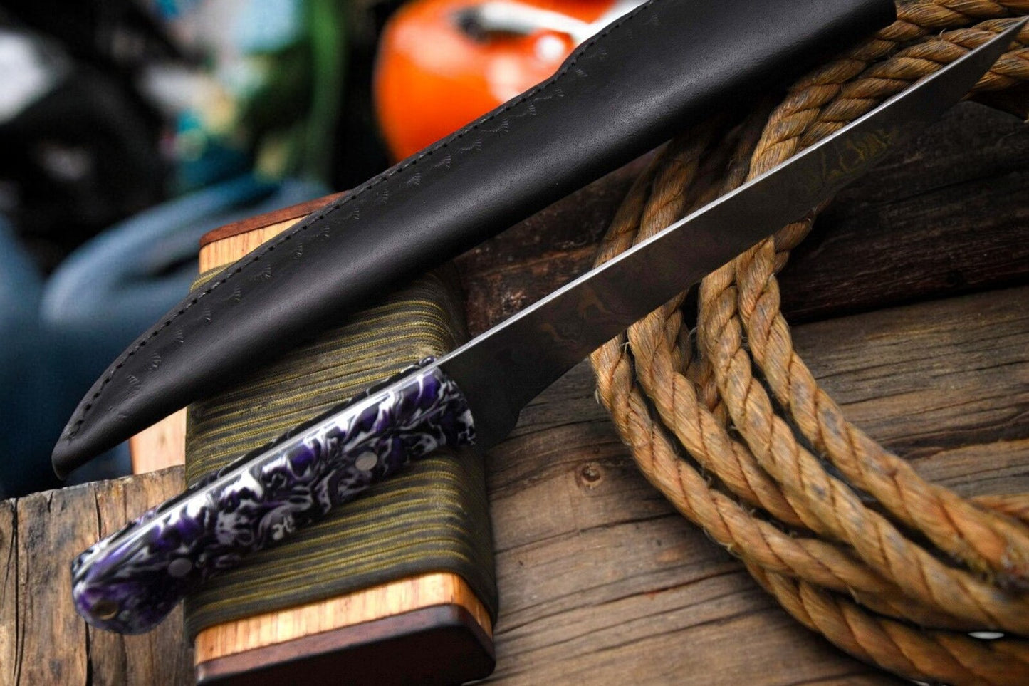 Damascus Steel Fillet Fish Knife with Ergonomic Pakka Wood Handle