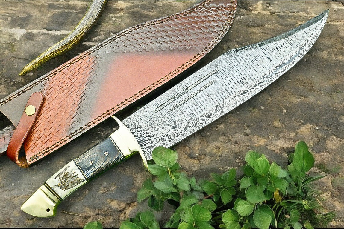 Custom Handmade 16-inch Large Bowie Knife with Leather Sheath