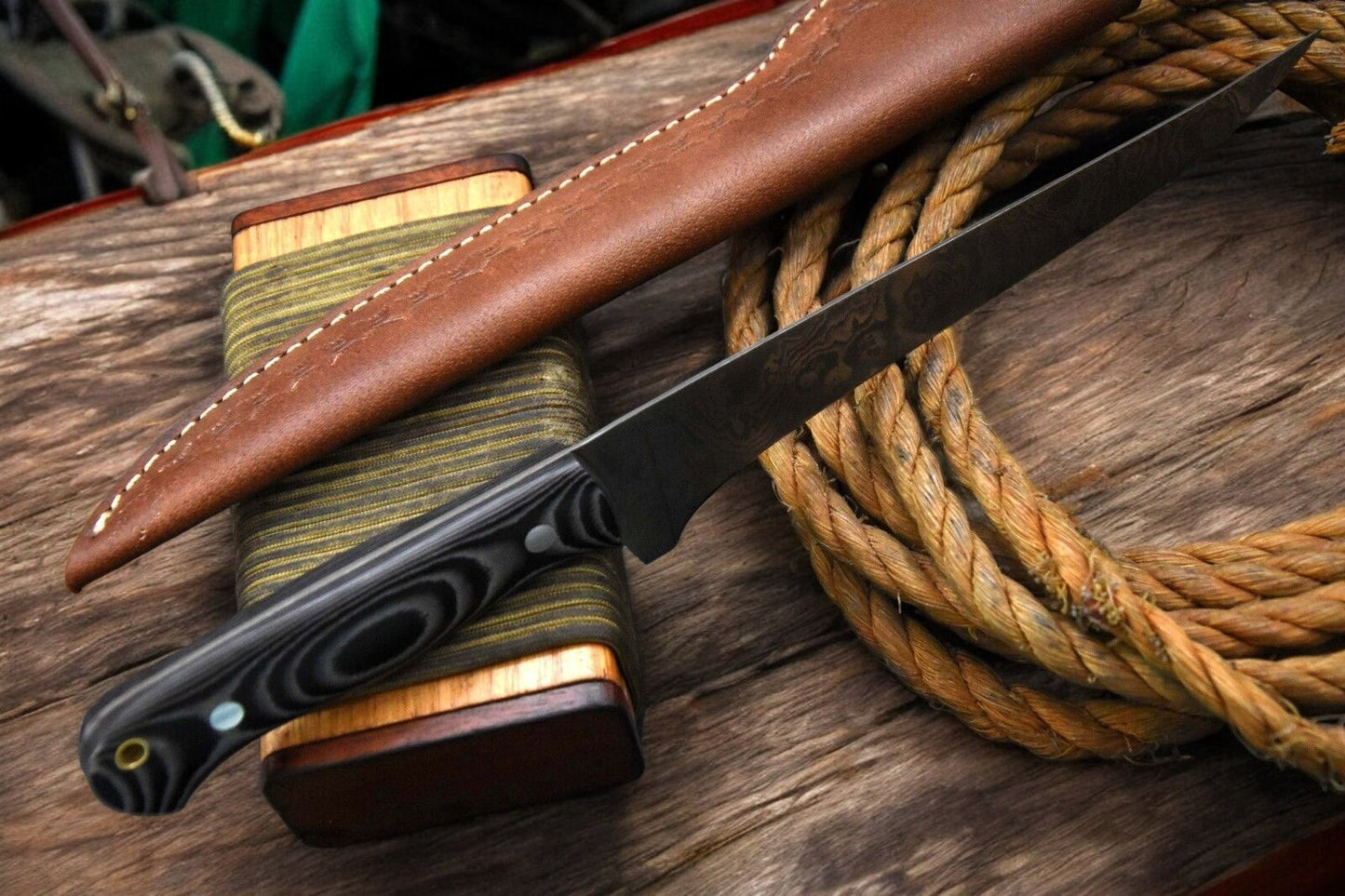 Leather Sheath for Damascus Knife for Filleting Fish