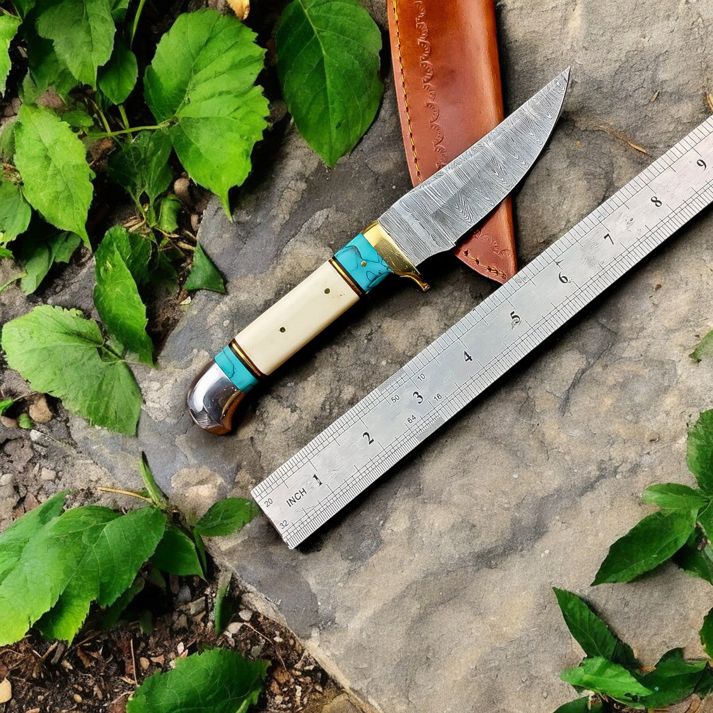 Turquoise and Bone Handle with Brass Guard