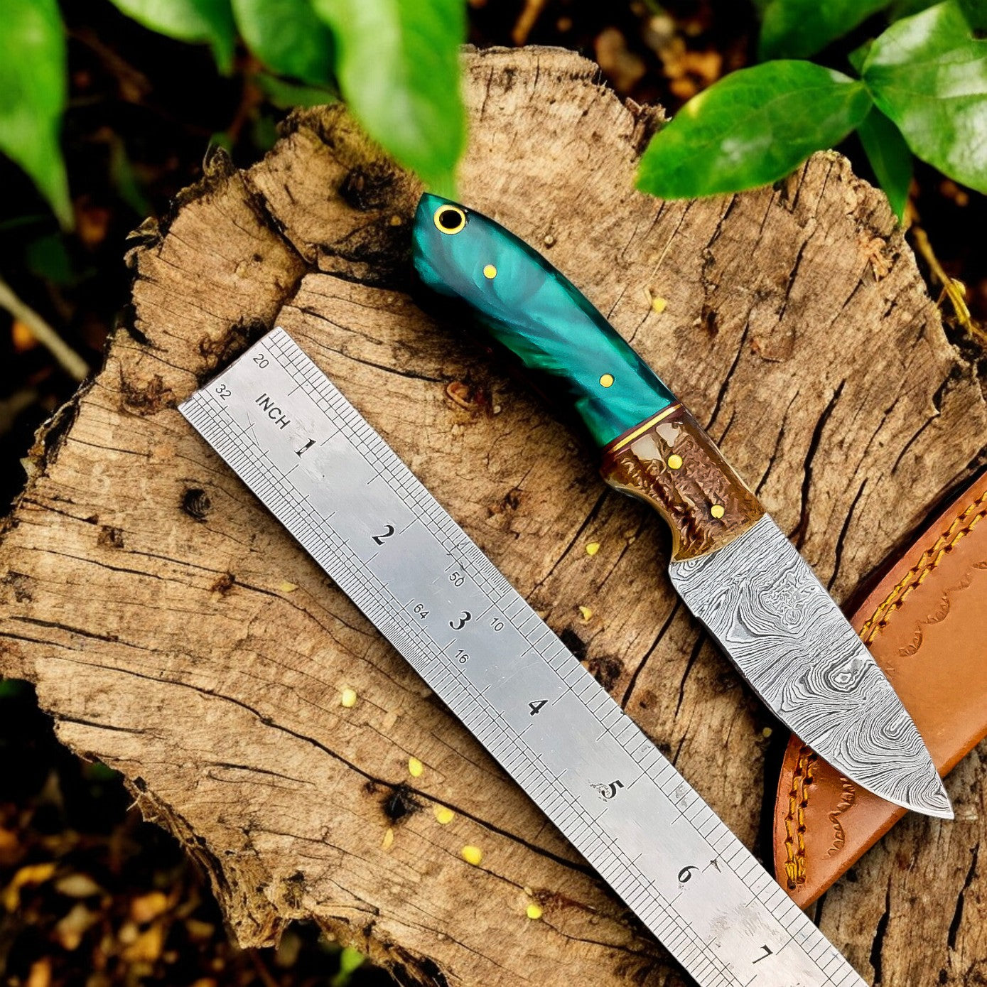 8-inch custom skinning knife with antler horn handle