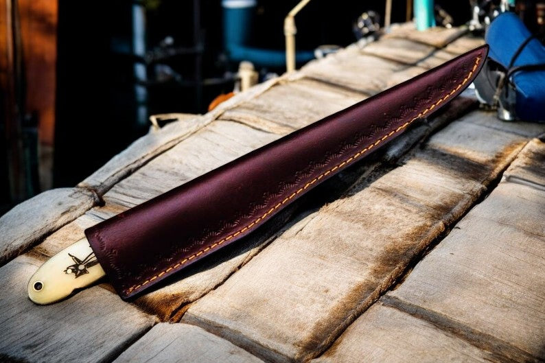 Leather Sheath for Damascus Steel Fillet Knife