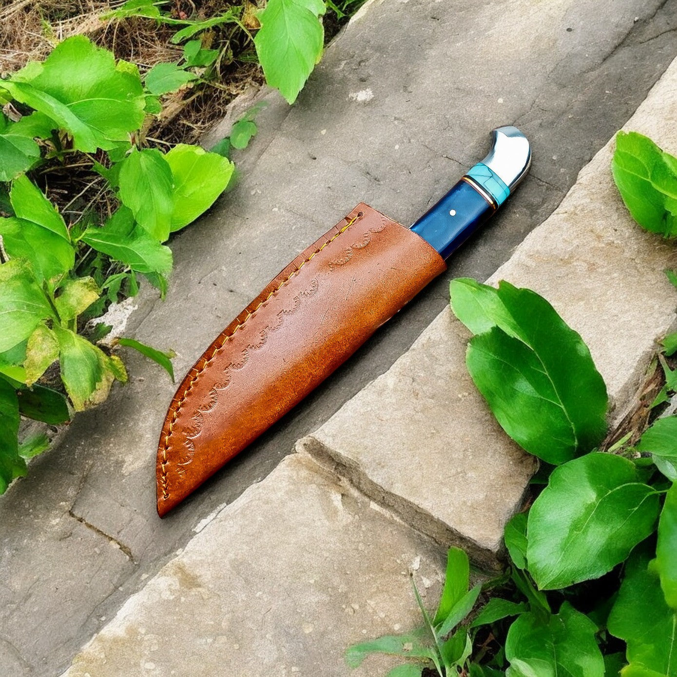 Leather sheath for hunting knife protection.