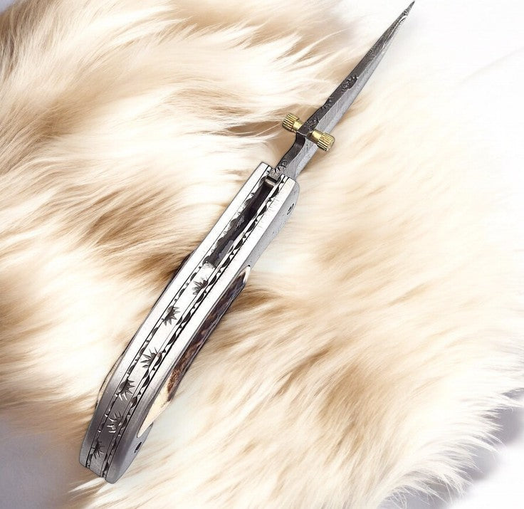 Stag Horn Handle Folding Knife 3 Inches with Steel Frame
