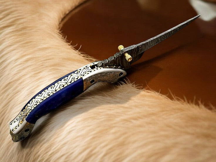Custom Handmade Big Pocket Knife with Engraved Steel Bolster
