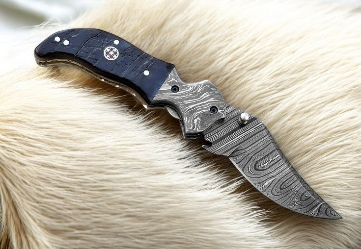 Custom Handmade Workers Knife with Blue Pakka Wood Handle
