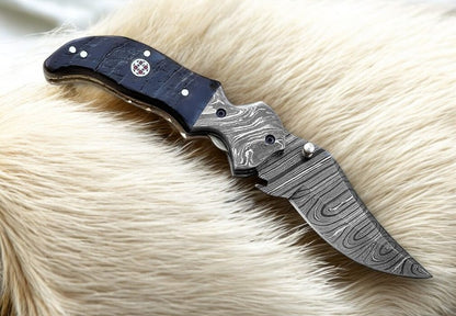 Custom Handmade Workers Knife with Blue Pakka Wood Handle
