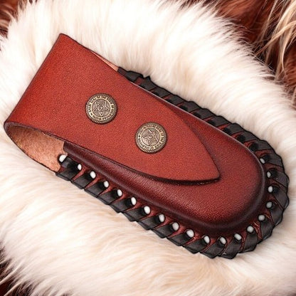 Clip Folding Pocket Knife with Leather Case and Liner Lock
