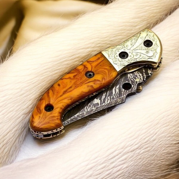 Liner Lock Custom Handmade Everyday Carry Knife with Leather Case
