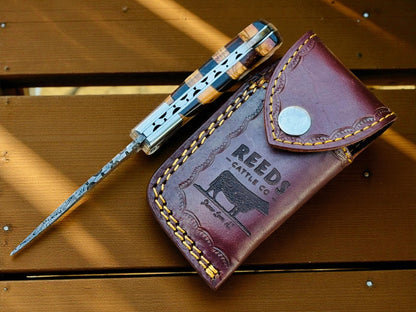 EDC Pocket Knife – 3" Damascus Folding Blade w/ Olive & Rosewood Handle