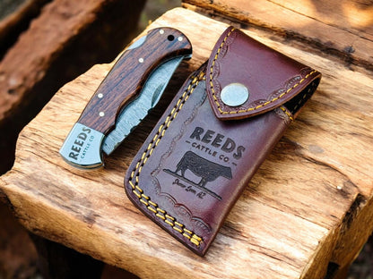 Everyday Carry Pocket Knife – 3" Damascus Folding Blade, Rosewood Handle