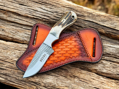 Western Knife with 3.4" Rasp Steel Blade & Antler Horn Handle