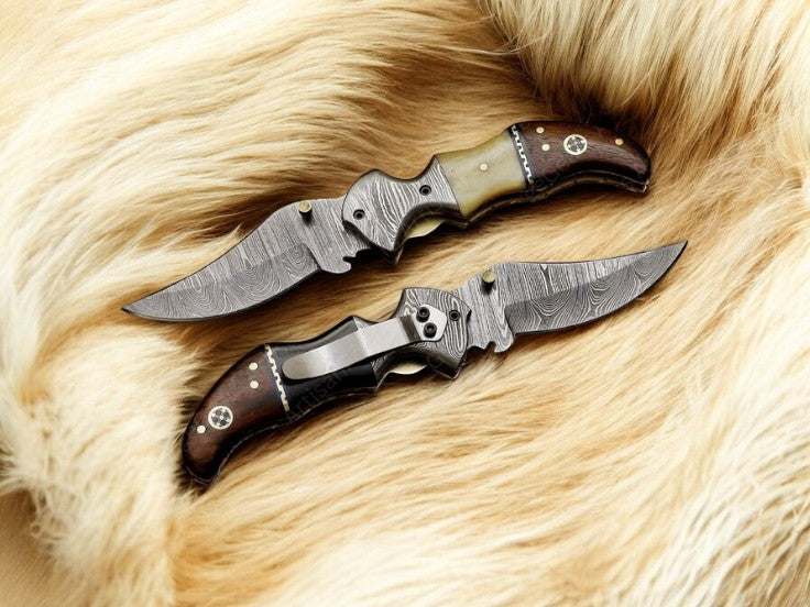 3.2-inch Damascus Blade Clip Knife with Pocket Clip
