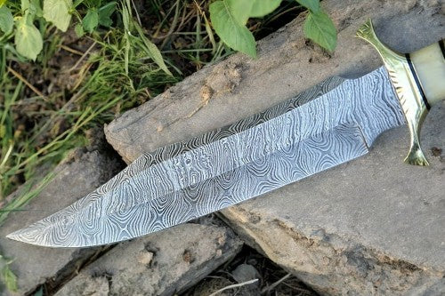 10-inch Blade Custom Bowie Knife with Brass Finger Guard
