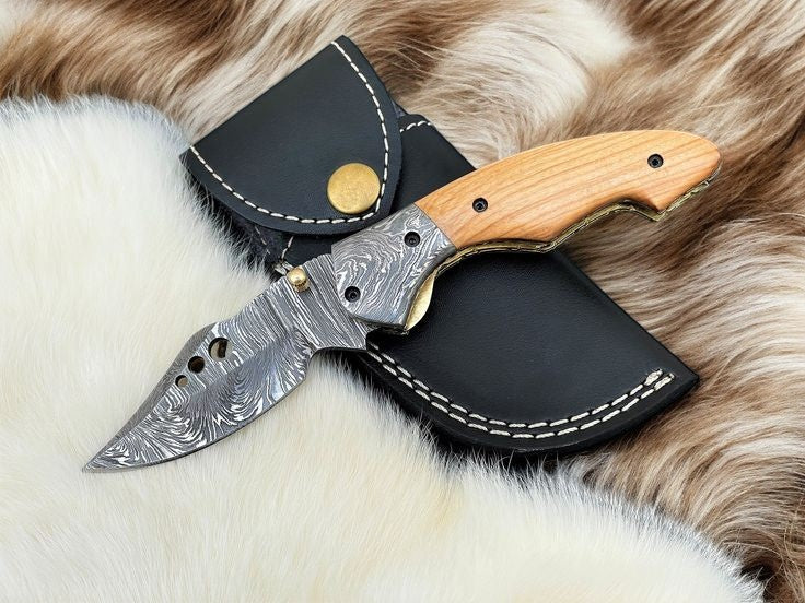Custom Handmade Damascus Steel Every Day Carry Knife with Olivewood Handle
