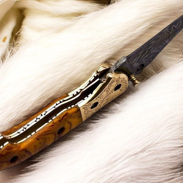 Epoxy Resin Handle and Damascus Blade Everyday Carry Knife
