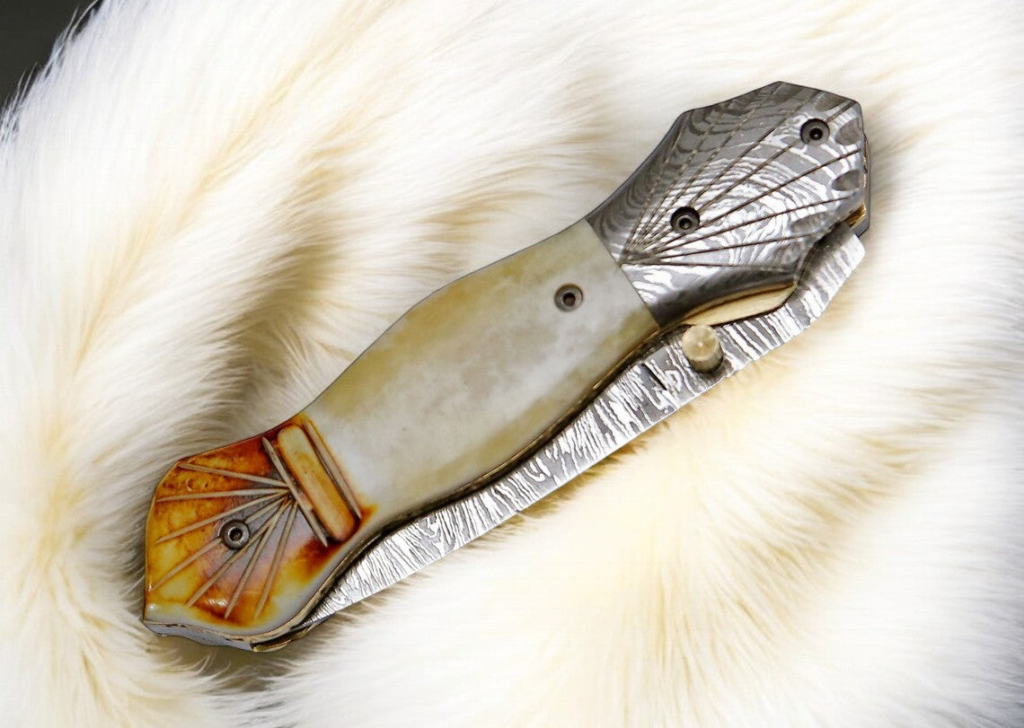 Custom Handmade Damascus Steel Folding Dagger Pocket Knife
