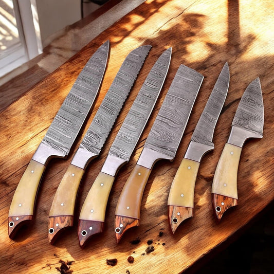 Damascus kitchen knives set 