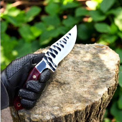 Close-up of TrailPro Hunting Skinning Knife with D2 forged steel blade.
