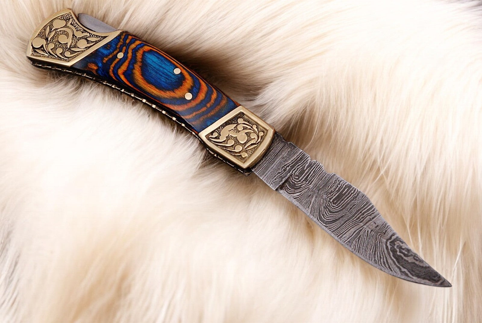 3-inch Blade Damascus Steel Pocket Knife with Exotic Wood Handle
