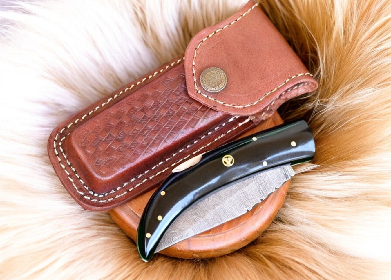Custom Handmade Black Pocket Knife with Damascus Steel Blade
