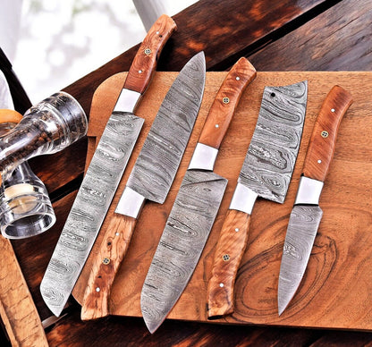  Damascus custom kitchen knives set
