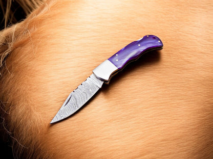 Custom Handmade Folding Knife 3 Inches with Colored Bone Handle
