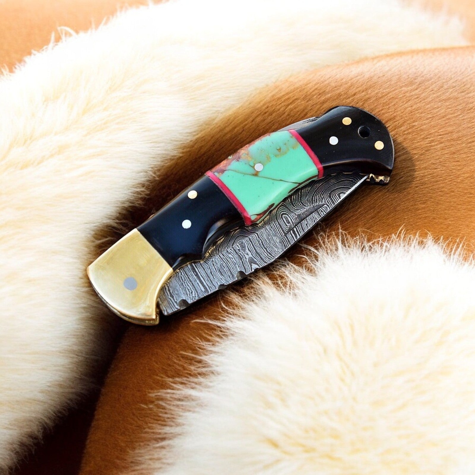 Compact 3-Inch Damascus Pocket Knife EDC with Back Lock Mechanism
