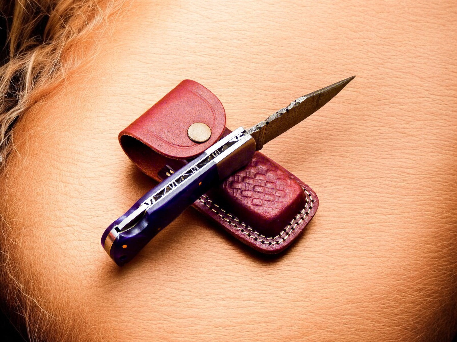 Close-up of Back Lock Folding Knife with Bone Handle
