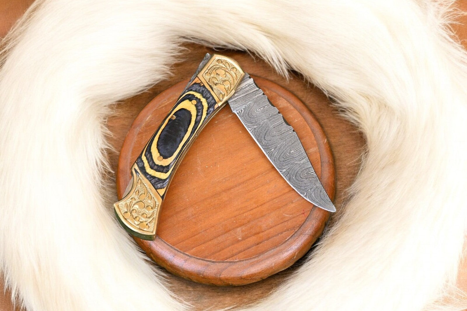 Folding Knife 3 Inches with Exotic Wood Handle and Brass Bolster

