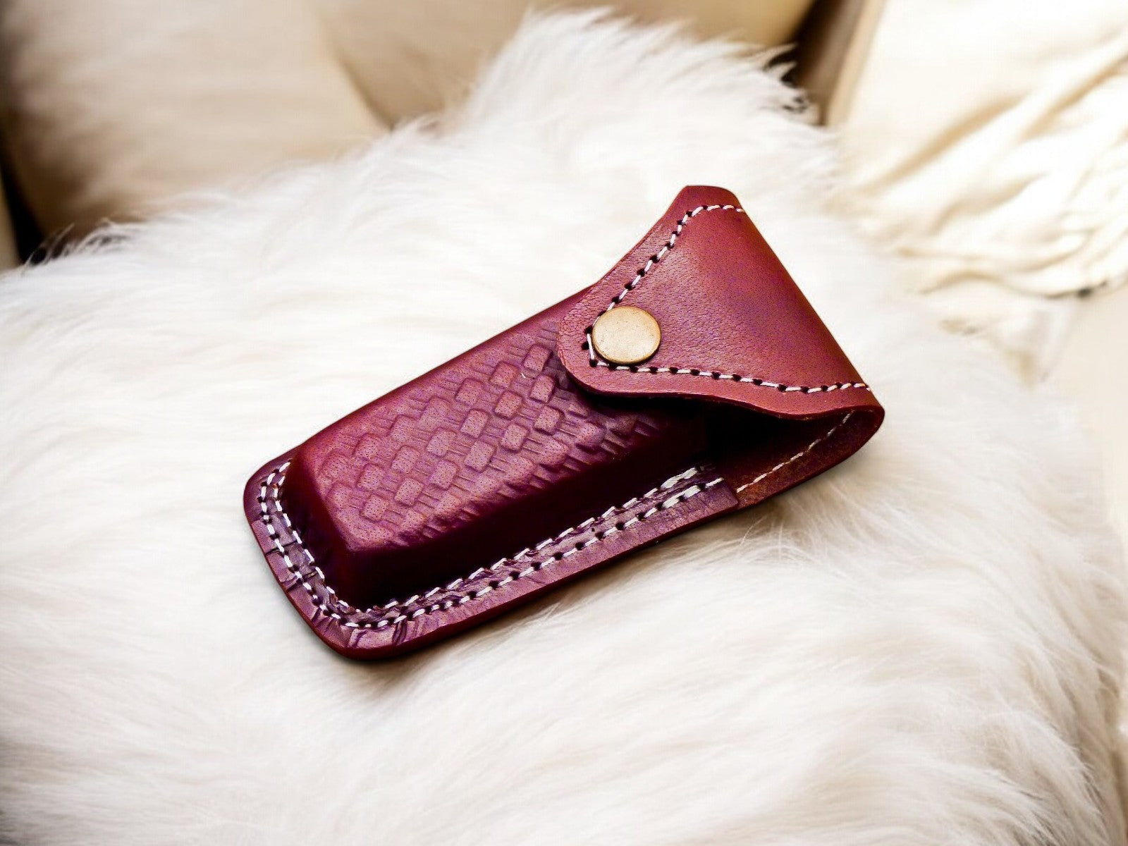 Leather Sheath Included with Folding EDC Knife
