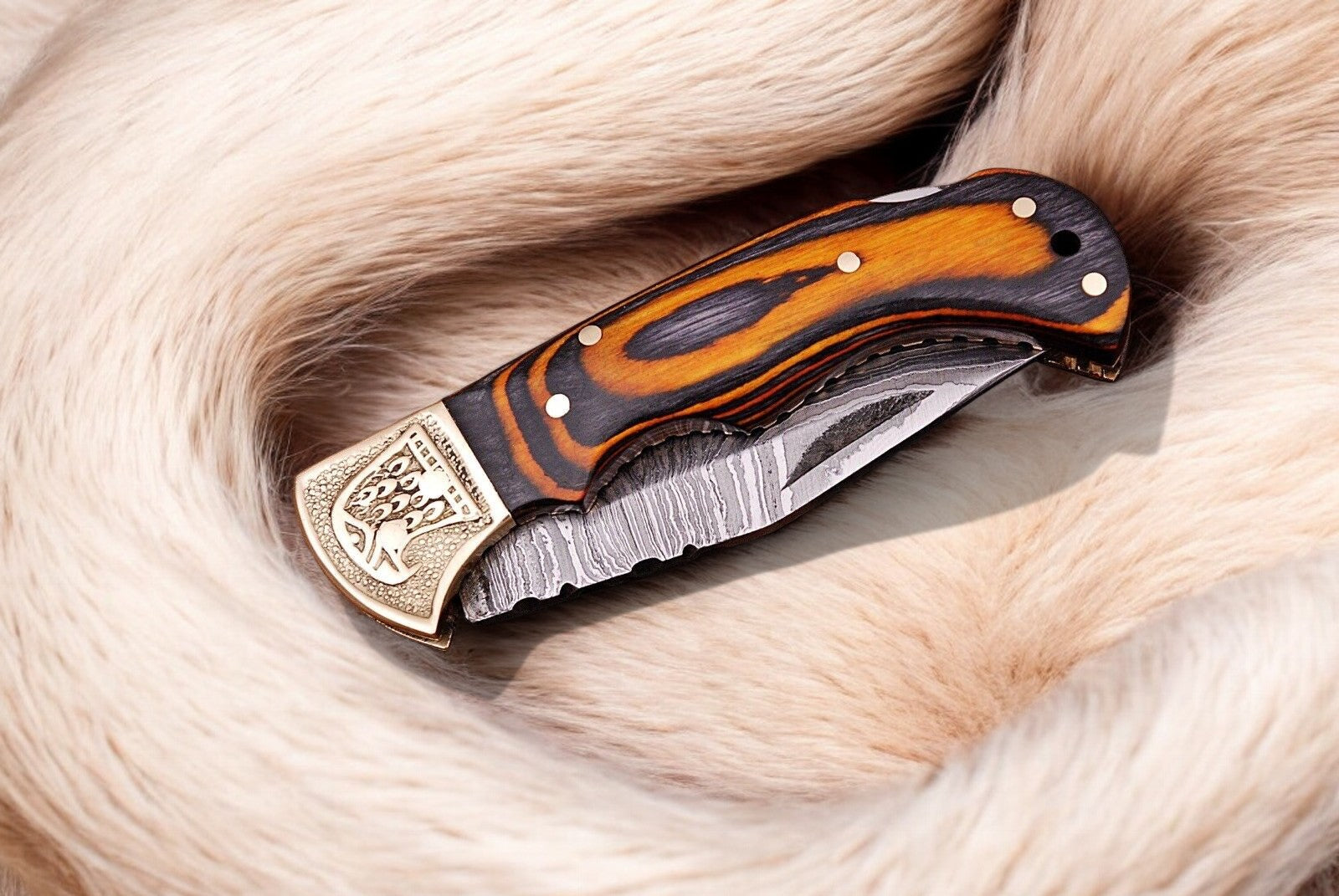 3-Inch Custom Handmade Classic Pocket Knife with Brass Engraved Bolster
